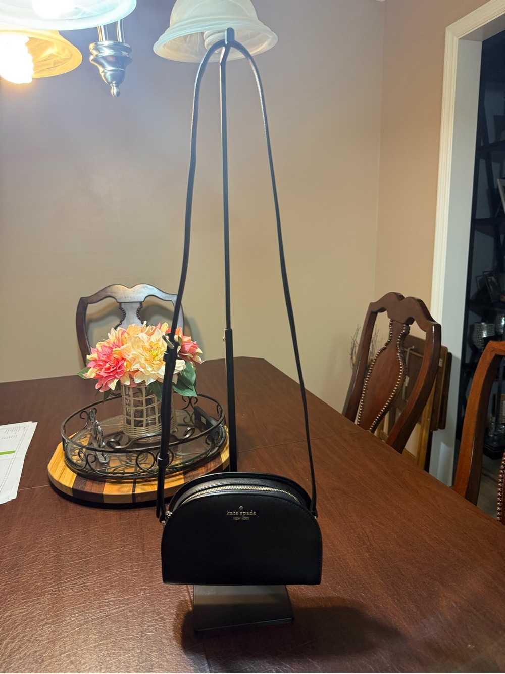 kate spade Black Saffiano Leather Dome Crossbody Purse